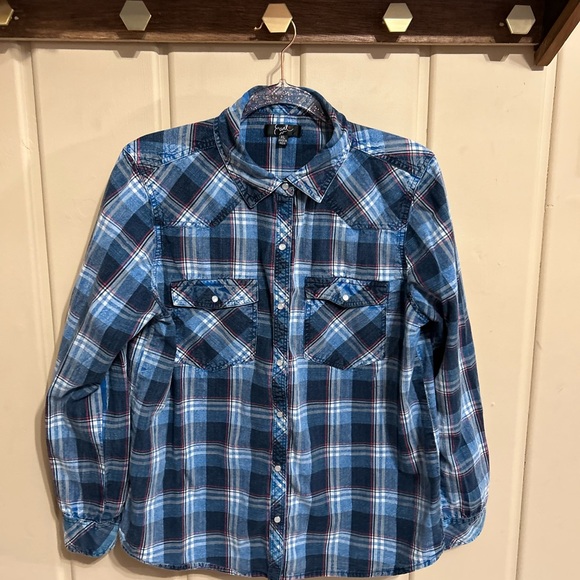 Earl Jeans Blue Plaid Button Down Shirt - Picture 1 of 6